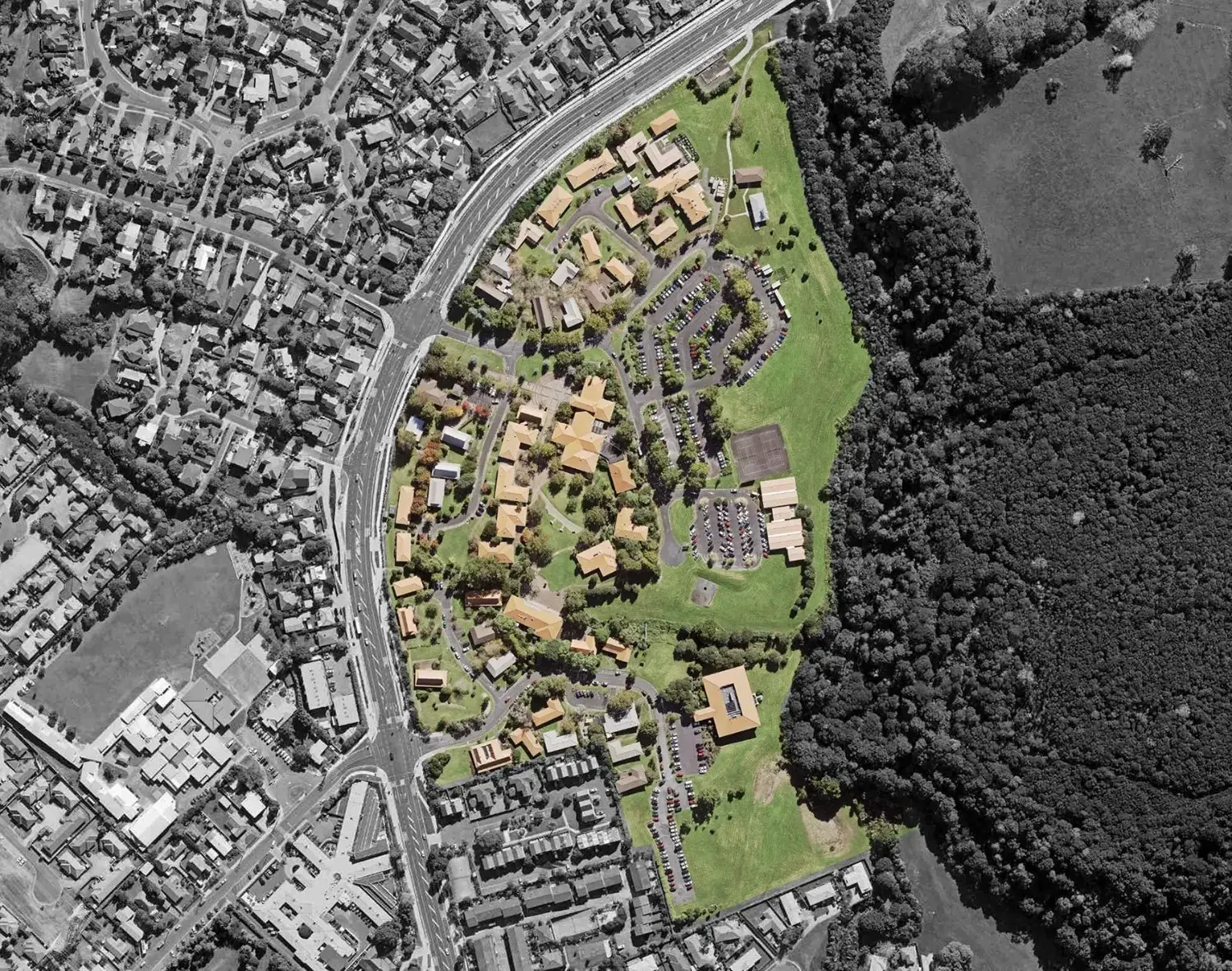 Aerial view of the 473 Albany Highway site, highlighted beside Albany Highway