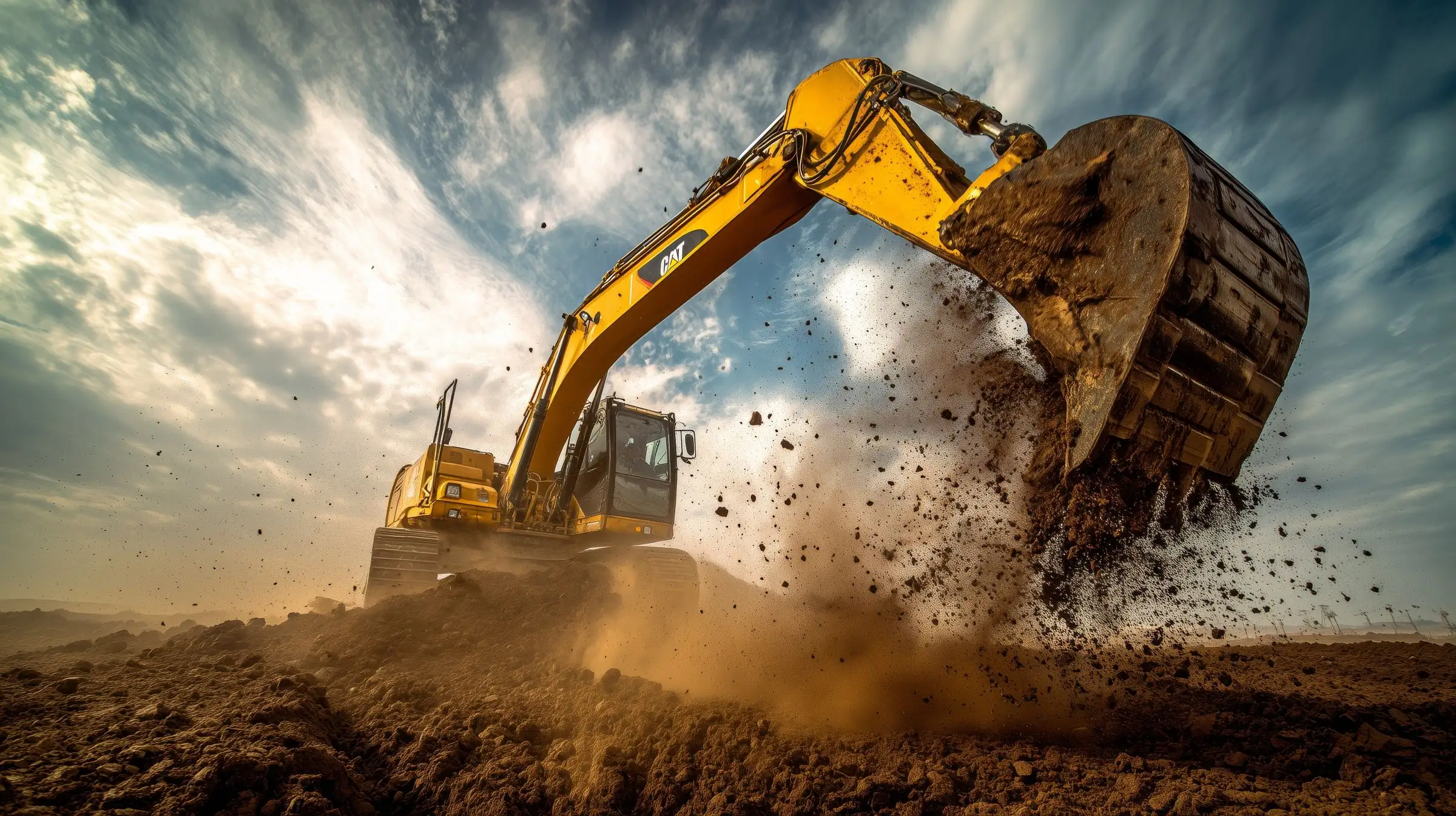 Excavator digging on an earthworks site