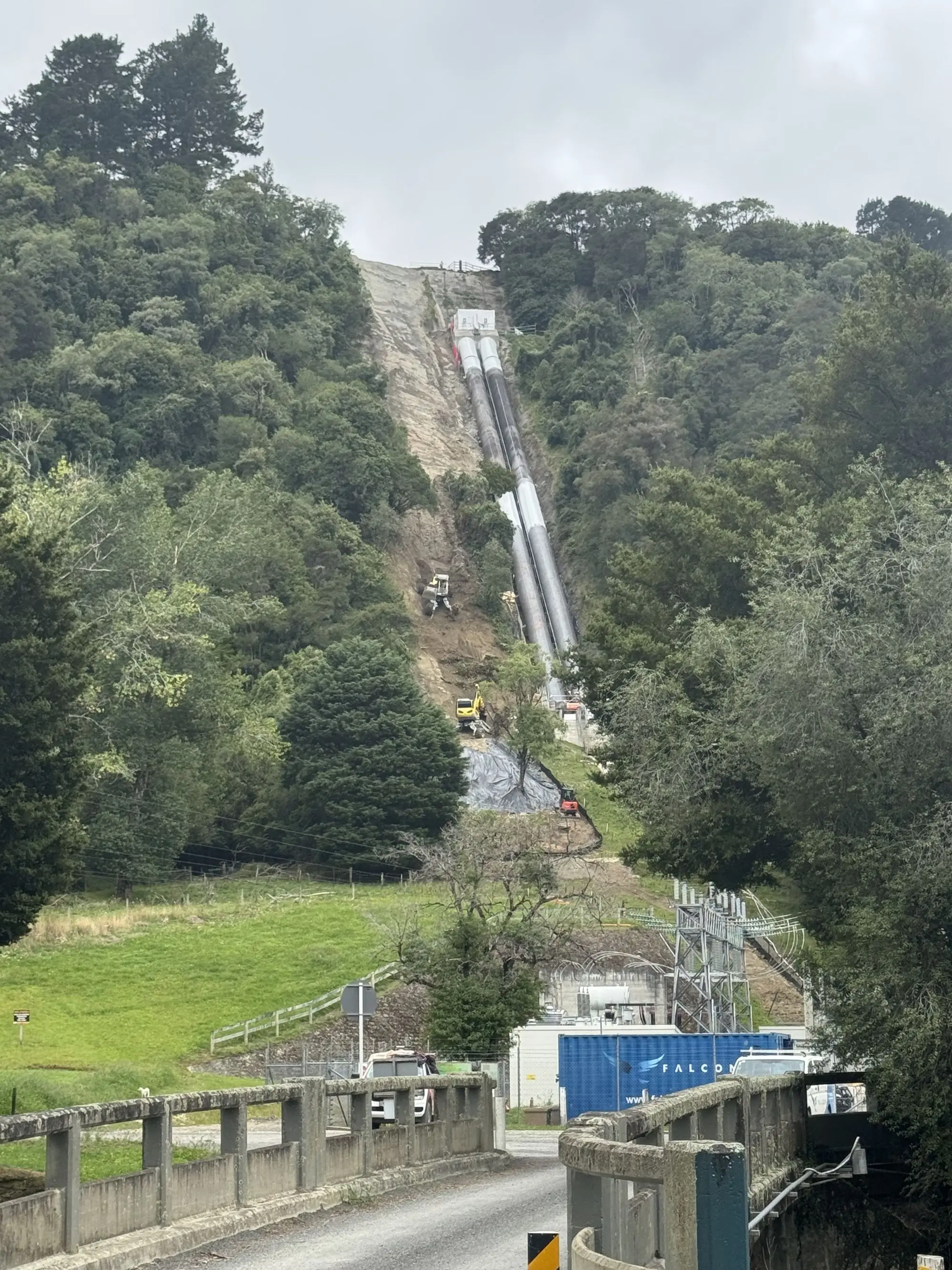 Hydro penstocks running down a steep slope